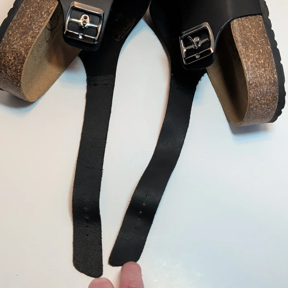 Bos. & Co. Men's Black Leather Sandals With Adjustable Buckle Straps Size 10